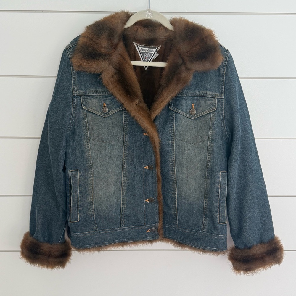 Marvin Richards Womens Vintage Faux Fur Lined Denim Jacket Size Large 90s